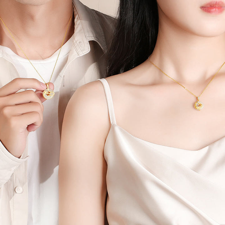 Buddha Stones 925 Sterling Silver Year of the Dragon Hetian Jade Golden Dragon Phoenix Peace Buckle Luck Necklace Pendant - image 7