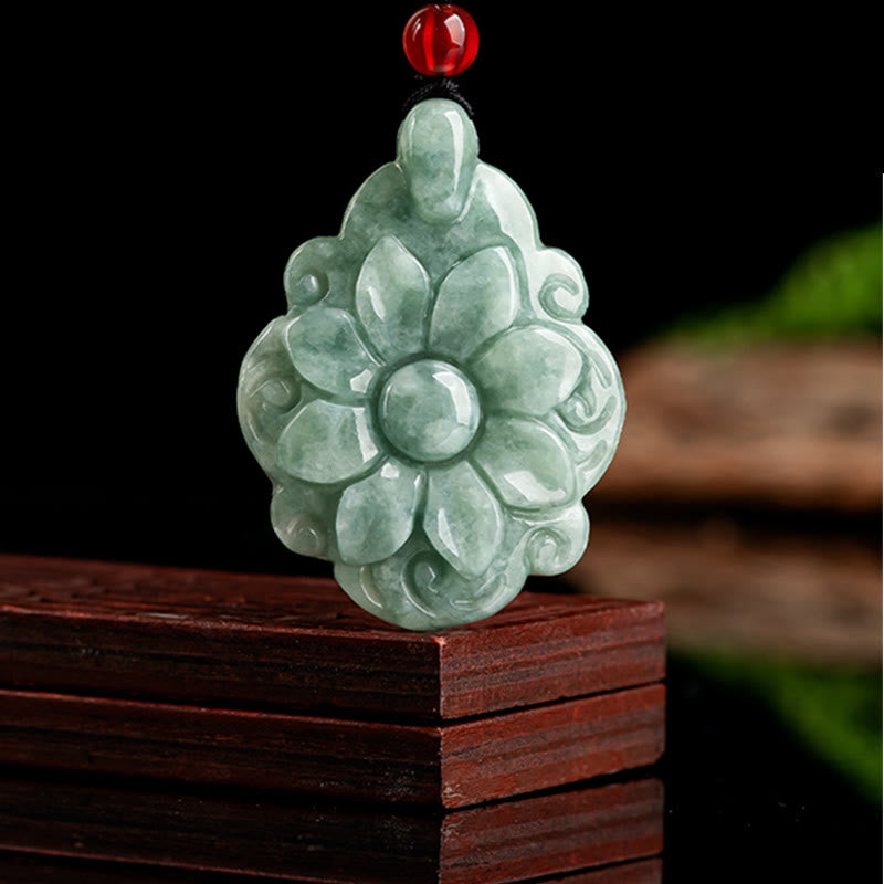 Buddha Stones Natural Jade Kalanchoe blossfeldiana Flower Pattern Luck Necklace Pendant - image 3