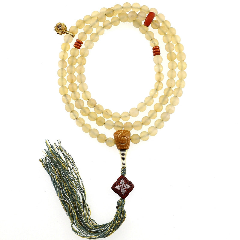 Buddha Stones 108 Mala Beads Tibet Sheep Horn Amber Luck Bracelet - image 1