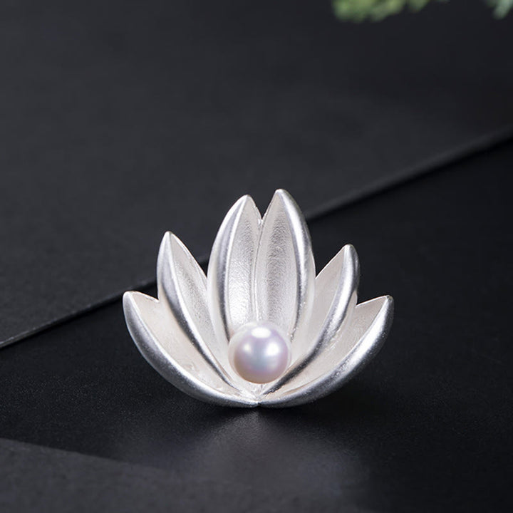 Buddha Stones 925 Sterling Silver Lotus Flower Pearl New Beginning Brooch - image 2