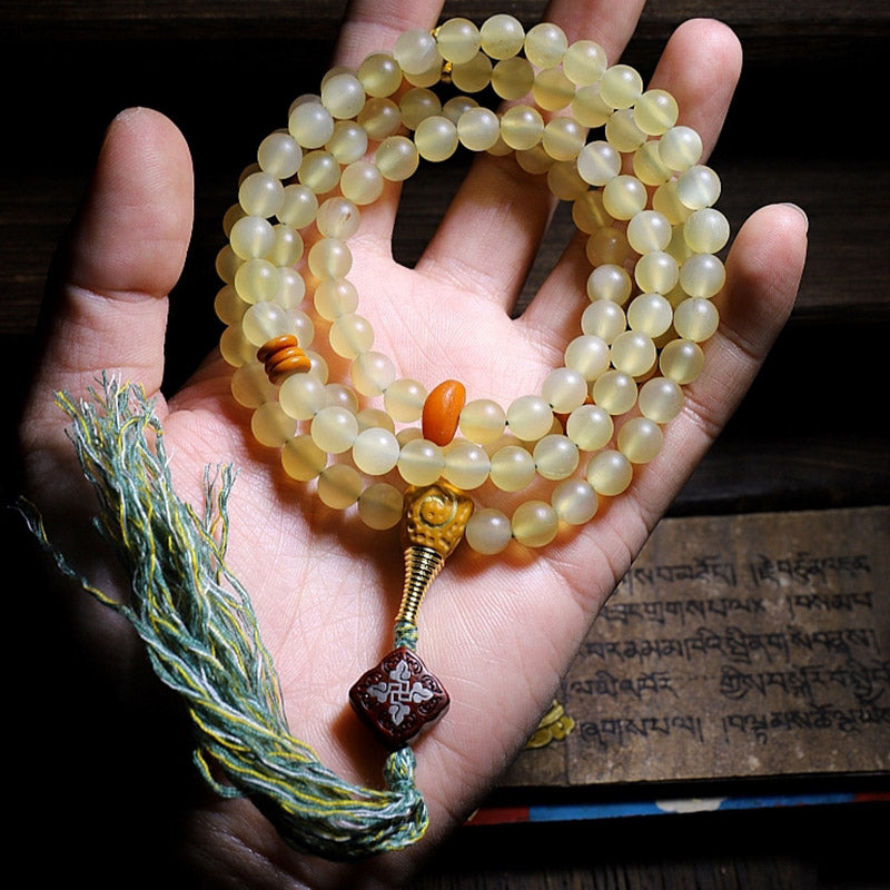 Buddha Stones 108 Mala Beads Tibet Sheep Horn Amber Luck Bracelet - image 2