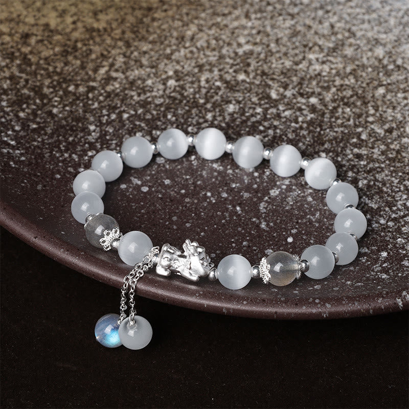 Buddha Stones Natural Cat's Eye Moonstone Strawberry Quartz PiXiu Support Bracelet - image 1
