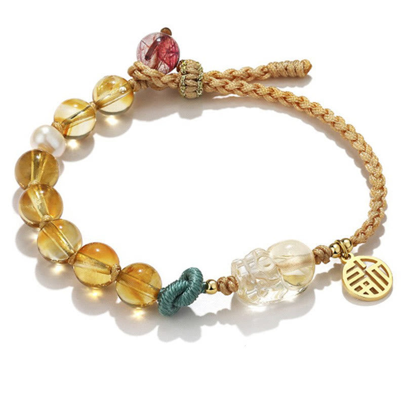 Buddha Stones Citrine PiXiu Fu Character Prosperity String Braided Bracelet - image 3