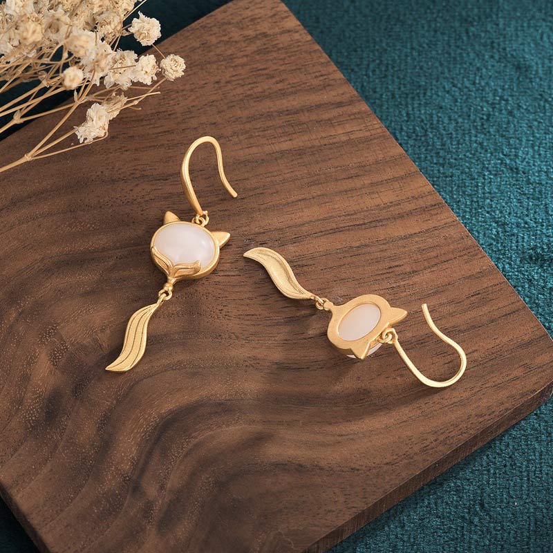 FengShui White Jade Fox Fortune Earrings - image 4