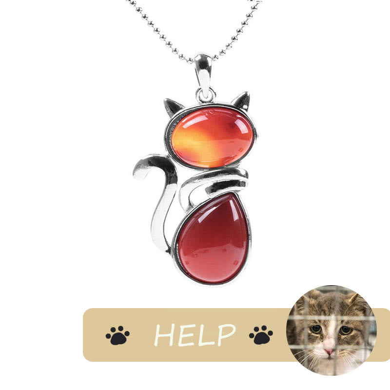 "Save A Cat" Cute Cat Pattern Natural Crystal Protection Cat-Loving Pendant Necklace - Red Agate - image 12