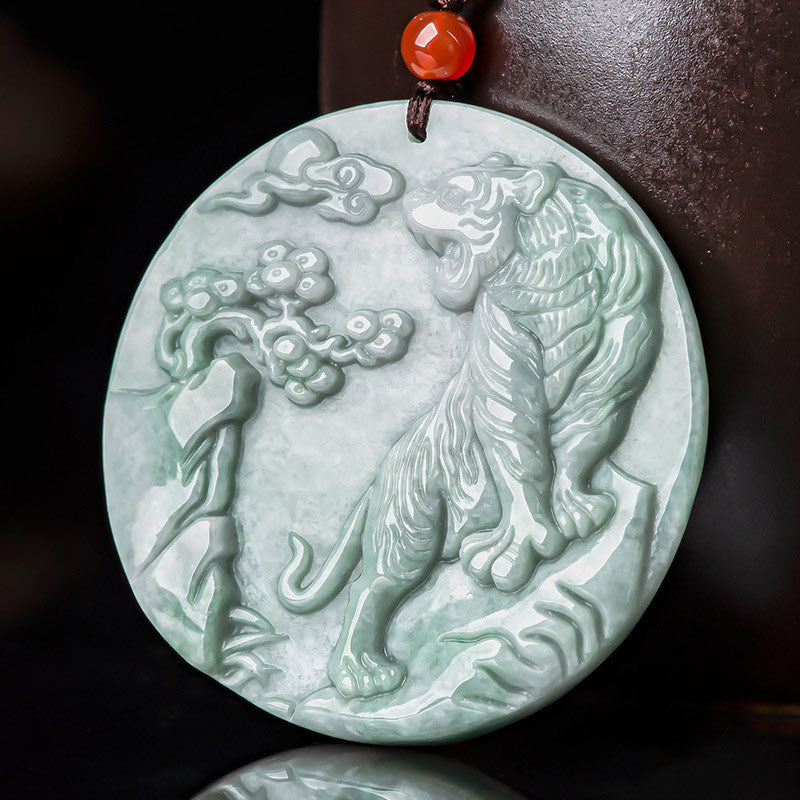 Buddha Stones Chinese Zodiac Tiger Jade Protection Necklace String Pendant - image 1