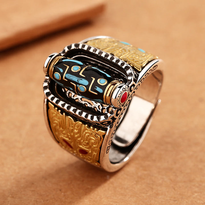 Buddha Stones Tibetan Nine-Eye Dzi Bead Wealth Blessings Rotatable Ring - Nine-Eye Dzi Bead(Wealth♥Protection) - image 0