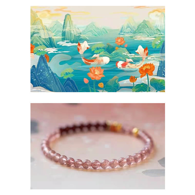 Buddha Stones Natural Strawberry Quartz Cinnabar Lucky Koi Fish Healing Bracelet - image 15