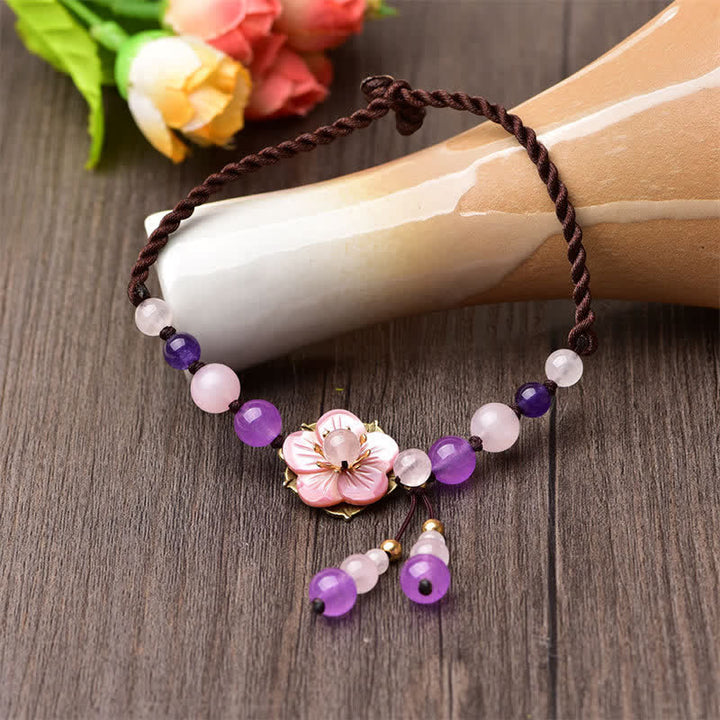 Buddha Stones Natural Amethyst Rose Quartz Crystal Charm Lucky Healing Anklet - image 4