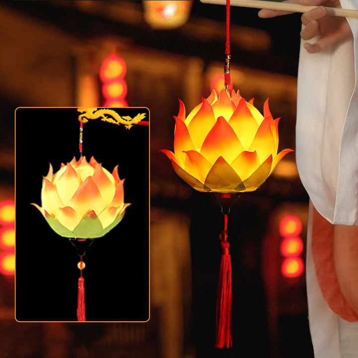 Buddha Stones DIY Lotus Flower Dragon Lantern Tassel Lamp Decoration - Light Yellow Lotus Lantern - image 18