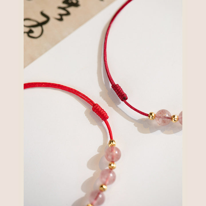 Buddha Stones Strawberry Crystal Beads Luck Red String Anklet - image 13