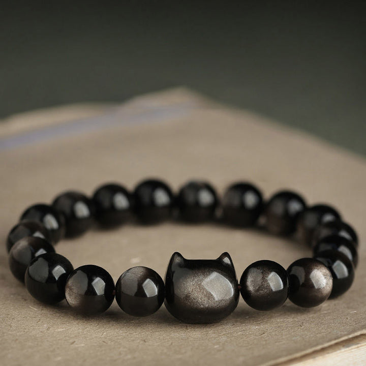Buddha Stones Gold Sheen Obsidian Silver Sheen Obsidian Lovely Paw Lucky Cat Protection Bracelet - image 12