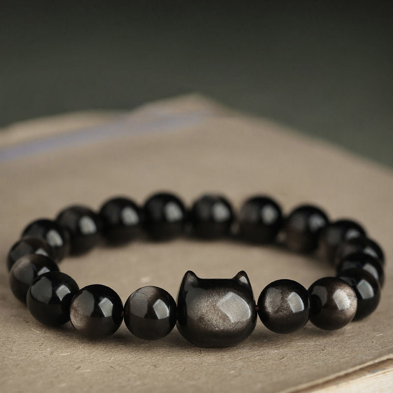 Buddha Stones Gold Sheen Obsidian Silver Sheen Obsidian Lovely Paw Lucky Cat Protection Bracelet - image 16