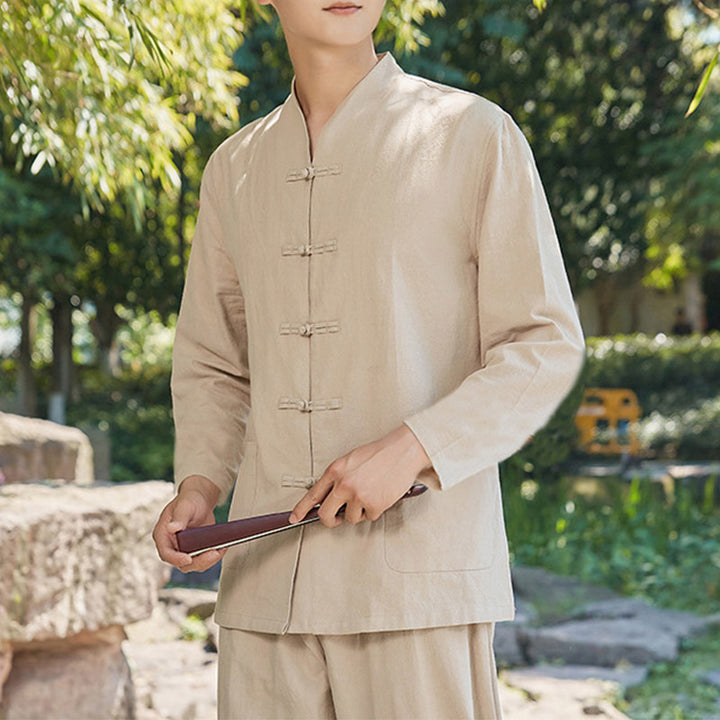 Buddha Stones Spiritual Zen Practice Yoga Meditation Prayer Clothing Cotton Linen Men's Set - Khaki - US/UK/AU48，EU58 (6XL) - image 5
