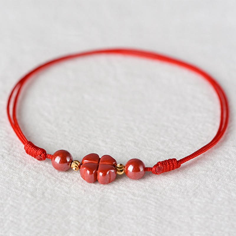 Buddha Stones Four Leaf Clover Cinnabar Blessing Calm String Bracelet Anklet - image 15
