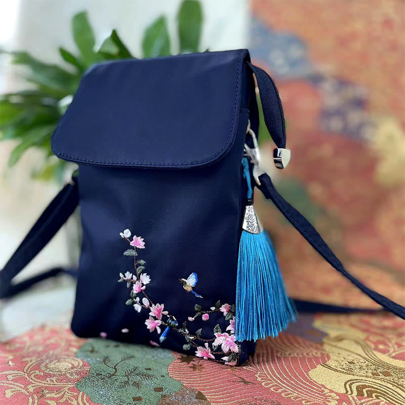 Buddha Stones Waterproof Handmade Embroidered Lotus Flowers Crossbody Bag Shoulder Bag Cellphone Bag - image 5