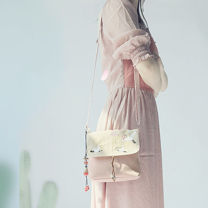 Buddha Stones Handmade Embroidered Plum Flowers Canvas Crossbody Bag Shoulder Bag Handbag - image 11