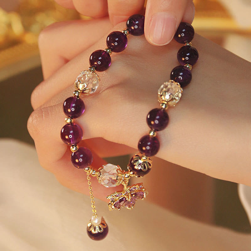 Buddha Stones 14k Gold Plated Natural Amethyst Healing Maple Leaf Charm Bracelet - image 5