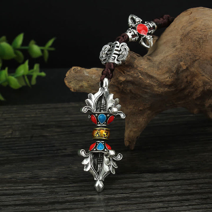 Tibet Om Mani Padme Hum Prayer Wheel Peace Rotatable Bag Car Hanging Decoration - Vajra - image 6