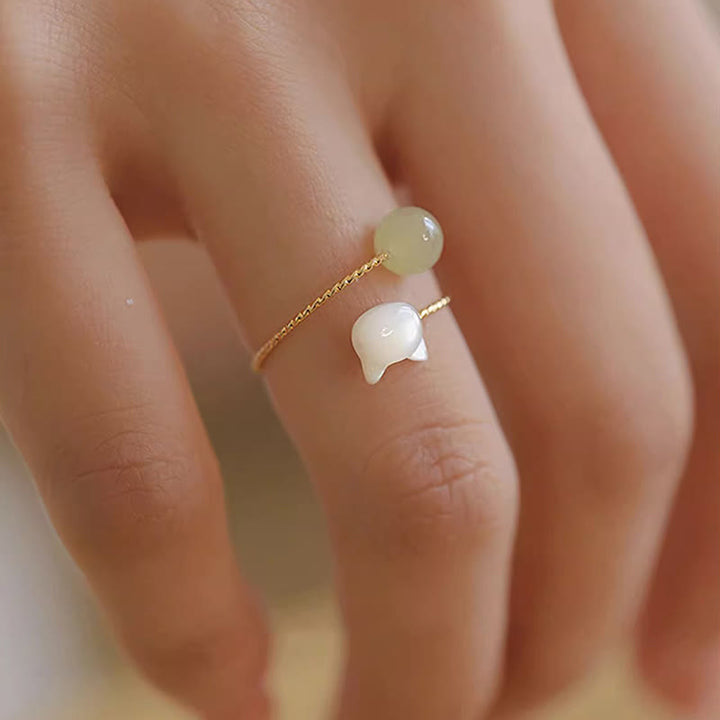 Buddha Stones Tridacna Stone Cat Head Jade Bead Blessing Ring - image 4