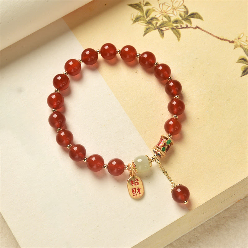 Buddha Stones Natural Red Agate Jade Confidence Fortune Blessing Charm Bracelet - image 10