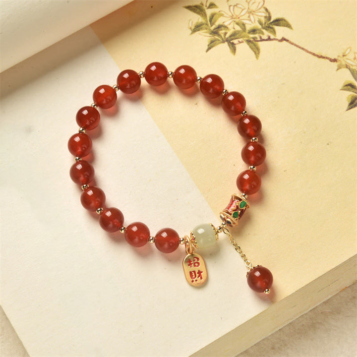 Buddha Stones Natural Red Agate Jade Confidence Fortune Blessing Charm Bracelet - image 10