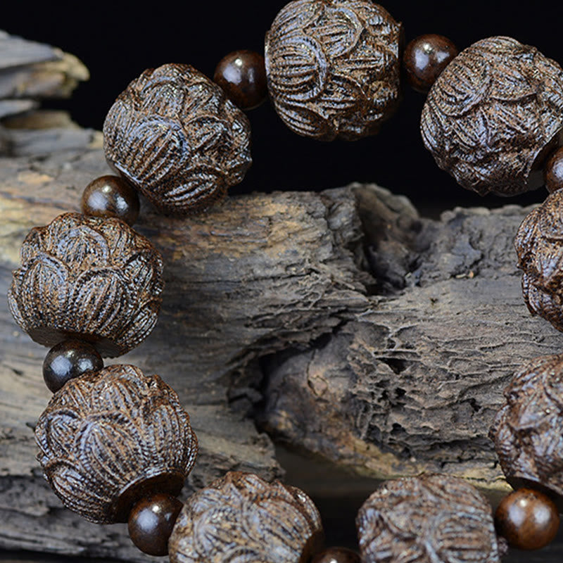 Buddha Stones Ebony Wood Eighteen Arhats Lotus Dragon Engraved Balance Bracelet - image 5