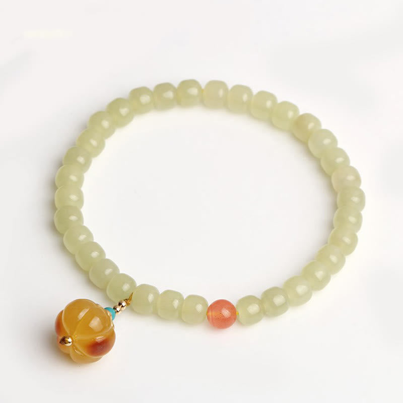 Natural Hetian Jade Pumpkin Amber Red Agate Crystal Prosperity Bracelet - image 16