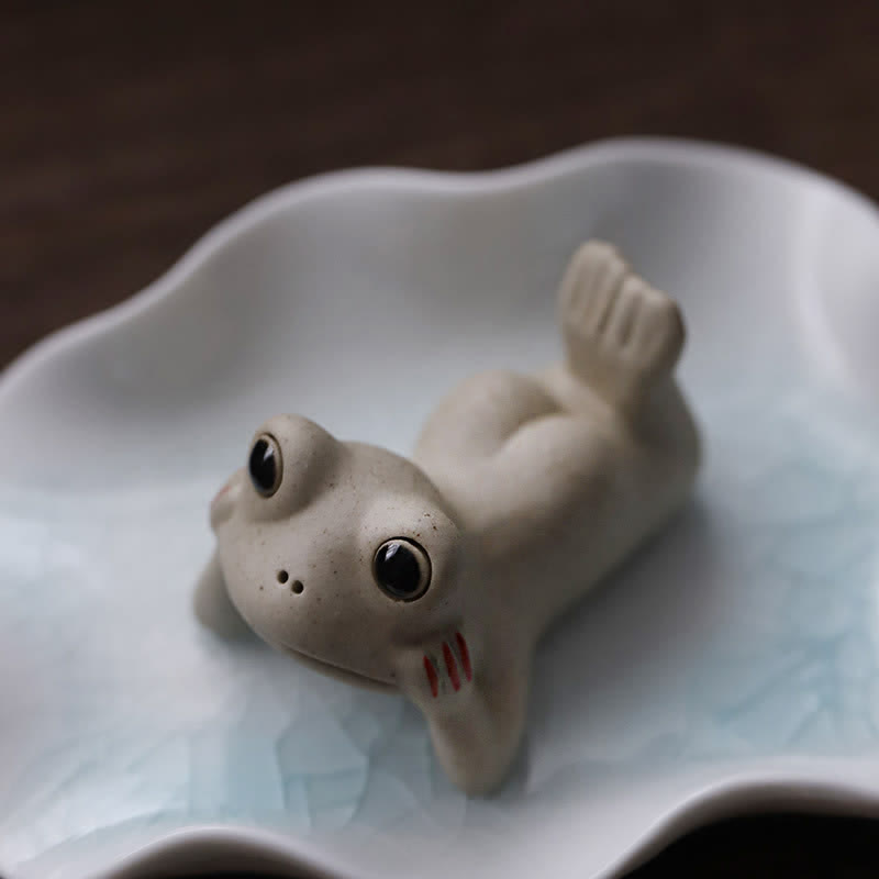 Buddha Stones Meditating Ceramic Small Frog Statue Decoration - Frog(Lotus Tray Not included) - image 5