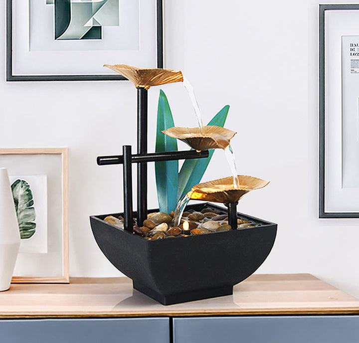 Buddha Stones Three Layers Waterfall Fountain Tabletop Lotus Ornaments With River Rocks Desktop Decoration - image 8