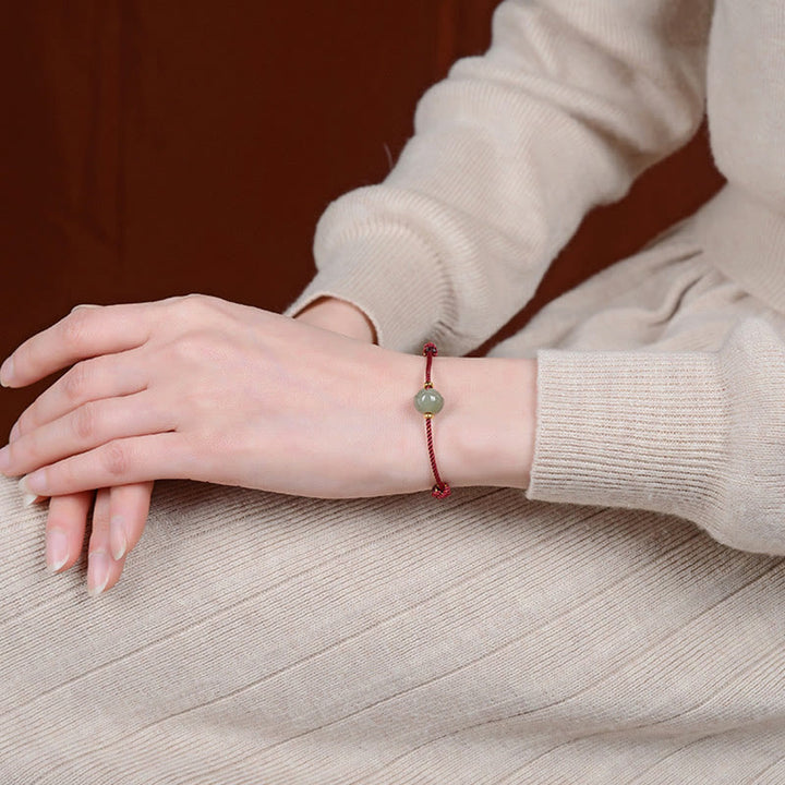 Buddha Stones 925 Sterling Silver Plated Gold Hetian Jade Lotus Luck Red String Bracelet - image 6