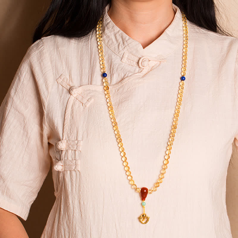 925 Sterling Silver 108 Mala Beads Natural Citrine Red Agate Amber Pleasure Charm Bracelet - image 2