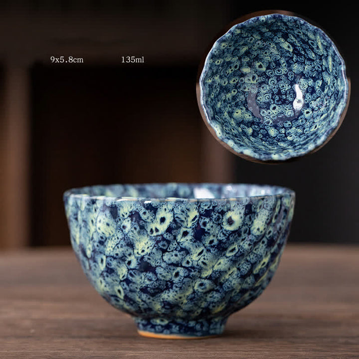 Buddha Stones Peach Blossom Pattern Ceramic Teacup Flower Tea Cups - Blue - image 11