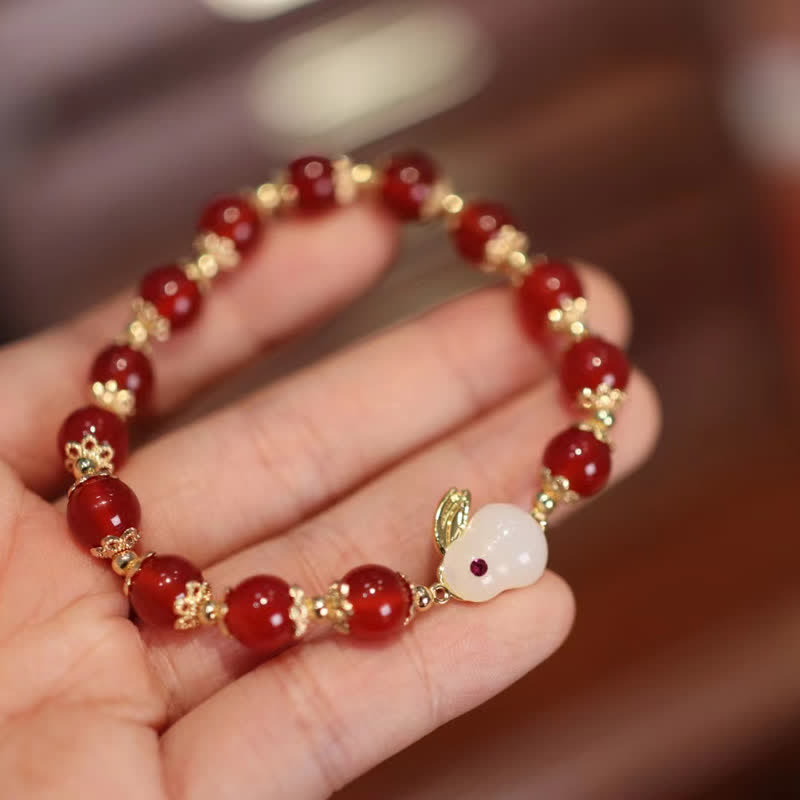 Year of the Rabbit Natural Red Agate White Jade Confidence Bracelet - image 1