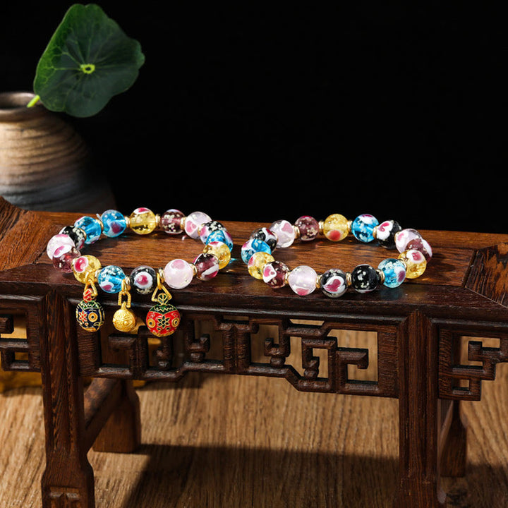 Buddha Stones Gold Swallowing Beast Family Pink Love Heart Luminous Fluorescent Liuli Glass Bead Bracelet - image 4