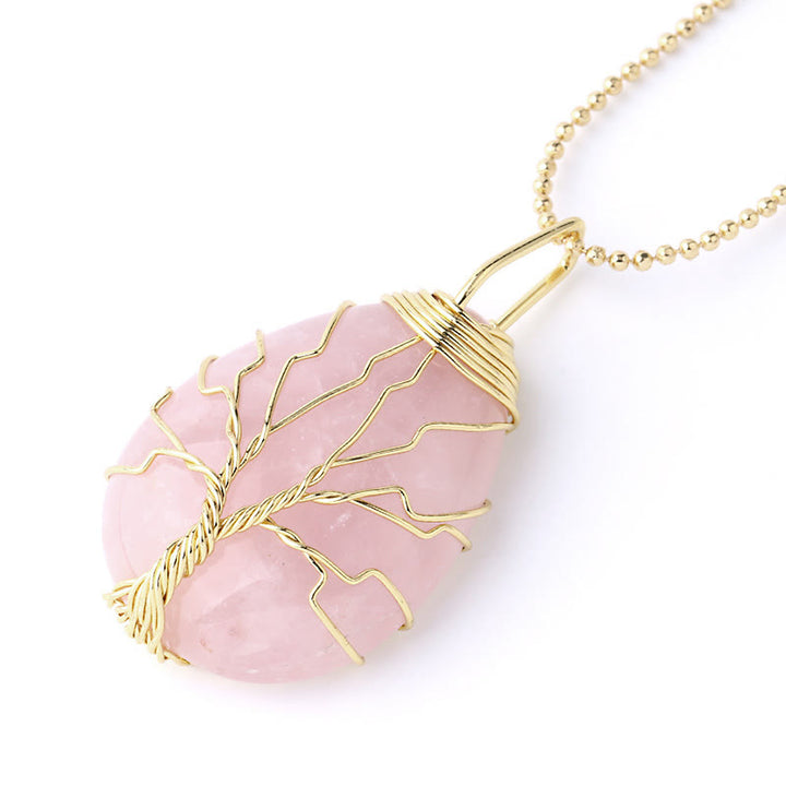 Buddha Stones Natural Quartz Crystal Tree Of Life Healing Energy Necklace Pendant - Pink Crystal Gold Tree - image 29