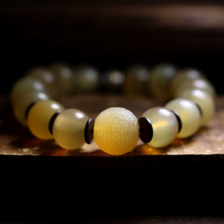 Buddha Stones Handmade Tibetan Sheep Horn Om Mani Padme Hum Auspiciousness Bracelet - image 5