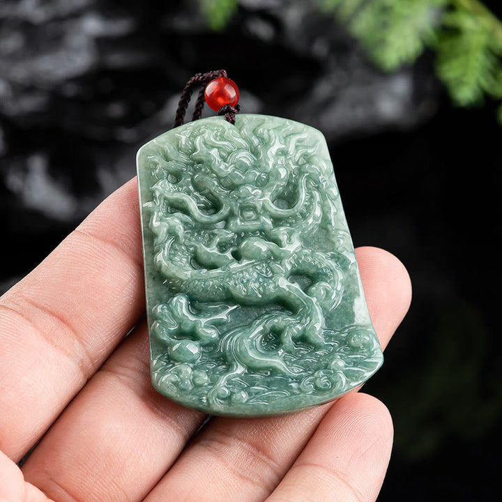 Buddha Stones Natural Jade Chinese Zodiac Dragon Sea Luck String Necklace Pendant - image 2