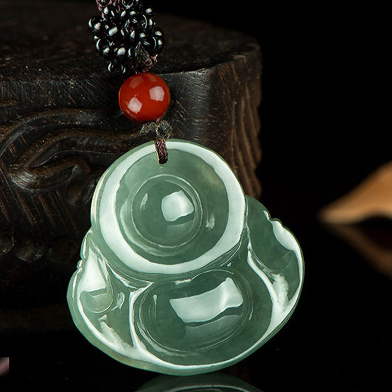 Buddha Stones Laughing Buddha Jade Abundance String Necklace Pendant - image 5