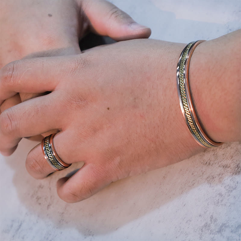 Buddha Stones Magnetic Copper Balance Adjustable Cuff Bracelet Bangle Ring - image 6