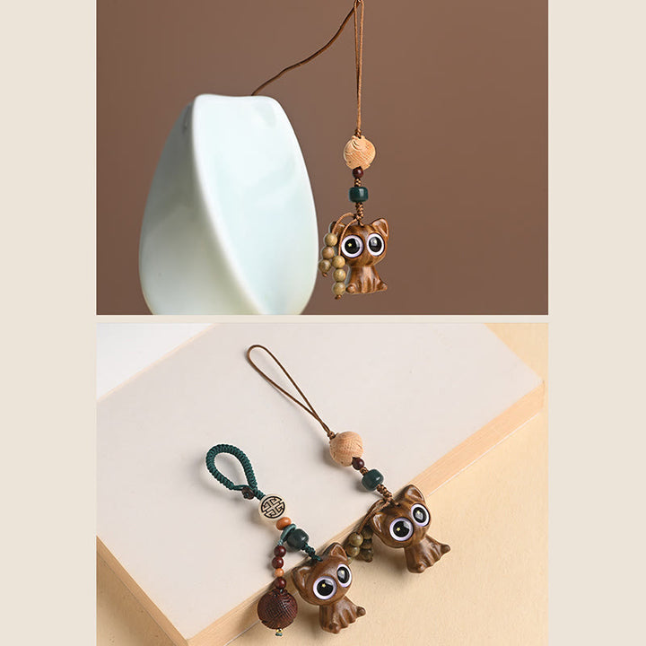 Buddha Stones Green Sandalwood Lucky Cat Koi Fish Cure Key Chain Phone Hanging Decoration - image 27