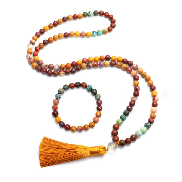 Buddha Stones 108 Mala Beads Mookaite Emotional Growth Bracelet Tassel Necklace Pendant - image 11
