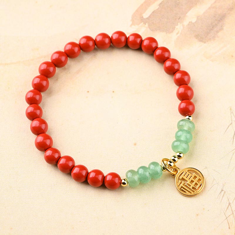 Buddha Stones Tibetan Cinnabar Green Aventurine Luck Bracelet Necklace - Bracelet - image 0