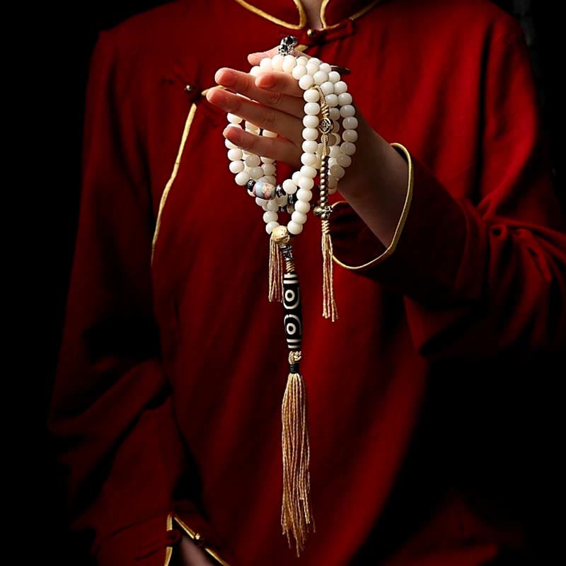 Buddha Stones Tibet 108 Mala Beads Bodhi Seed Bagua Vajra Dzi Bead Gray Agate Wealth Bracelet - image 11
