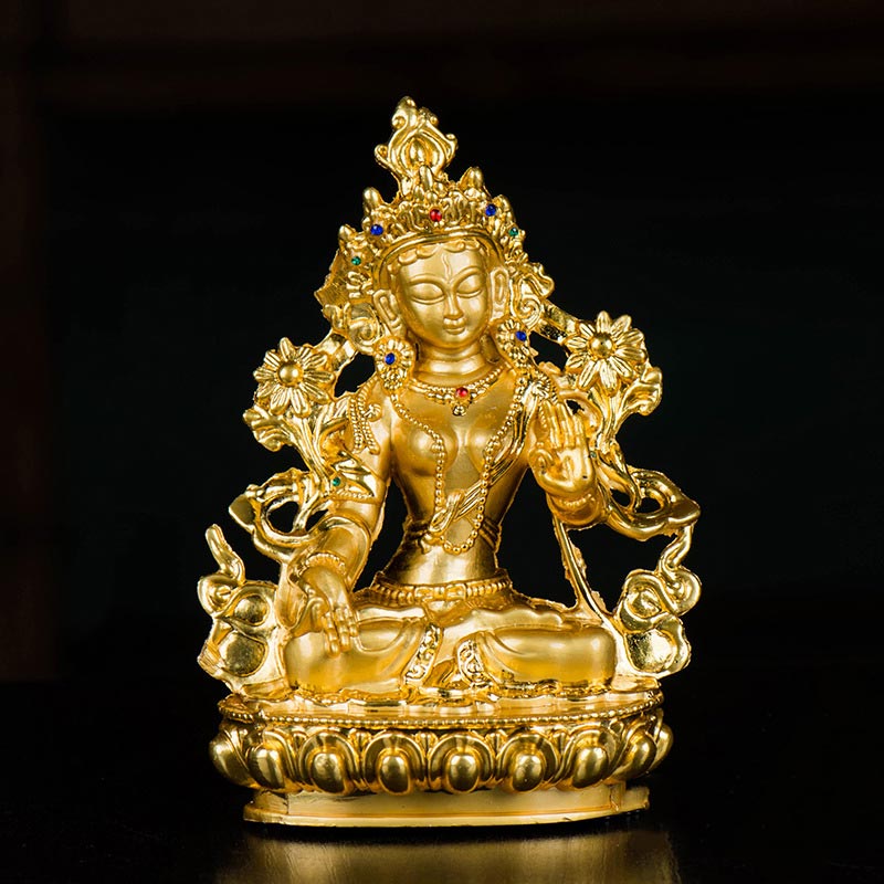 Buddha Stones Bodhisattva White Tara Hope Protection Gold Plated Statue Decoration - image 4