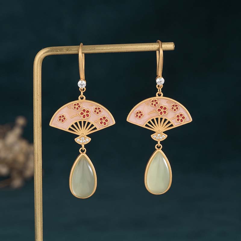 Buddha Stones Natural Green Aventurine Fan Pattern Luck Drop Earrings - image 6