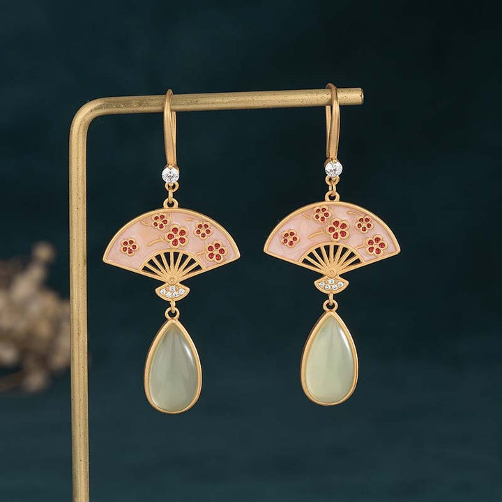 Buddha Stones Natural Green Aventurine Fan Pattern Luck Drop Earrings - image 6