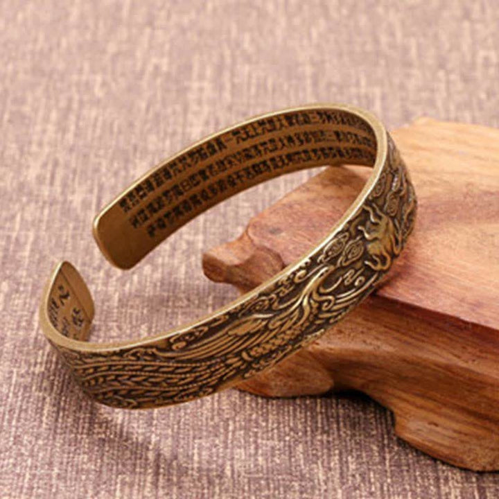 Buddha Stones 2Pcs Om Mani Padme Hum Dragon Phoenix Copper Leather Peace Cuff Bracelet Bangle - image 4