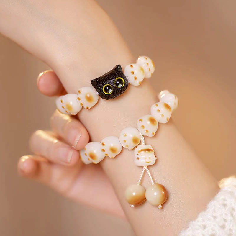 Buddha Stones Natural Bodhi Seed Red Sandalwood Lovely Paw Lucky Cat Peace Bracelet - image 2