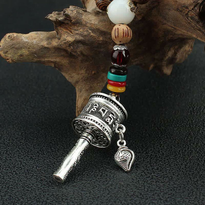Buddha Stones Tibetan Om Mani Padme Hum Prayer Wheel Rotation Vajra Wood Necklace Pendant - image 18